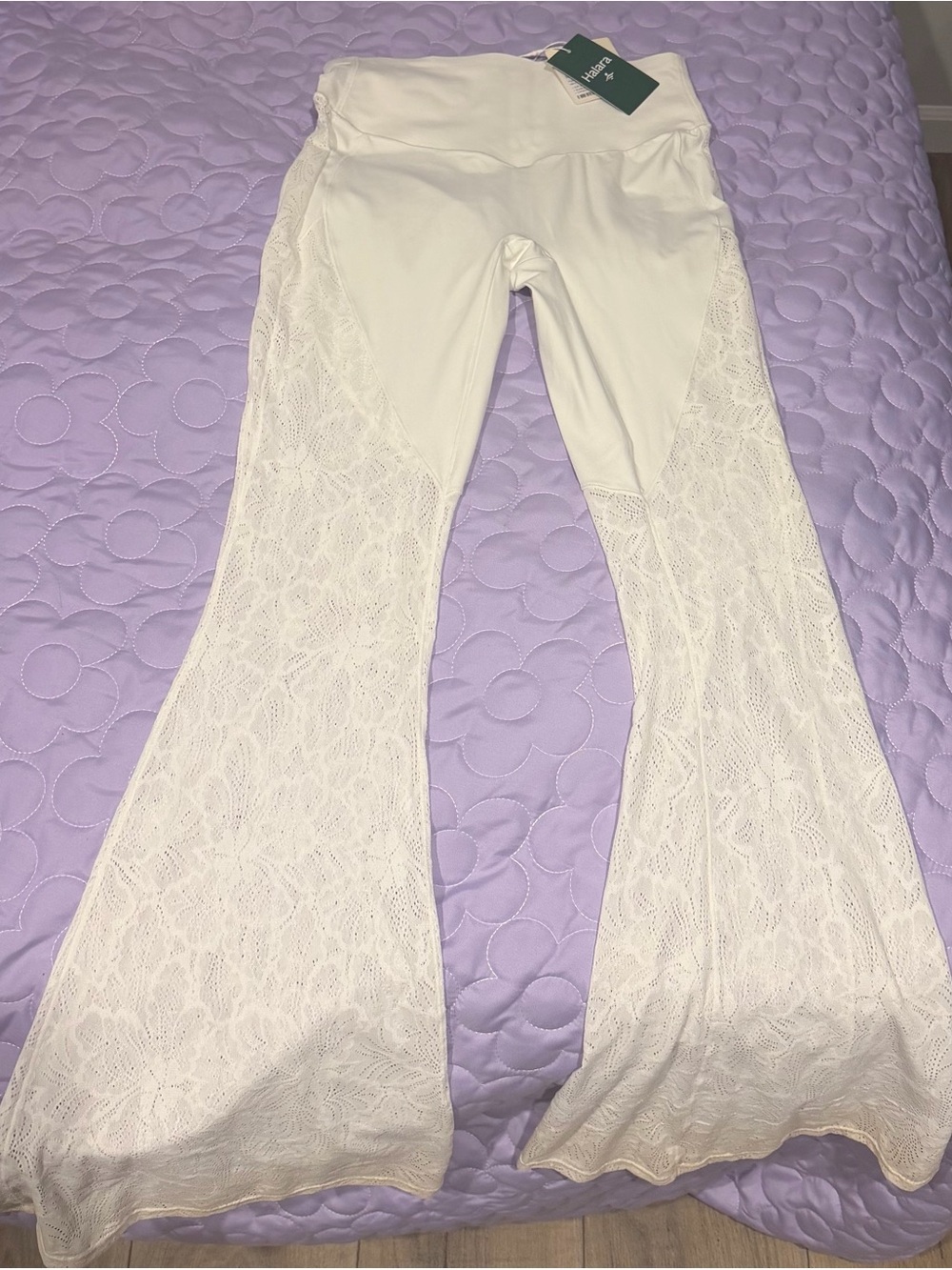 White Lace Bell-Bottom Pants